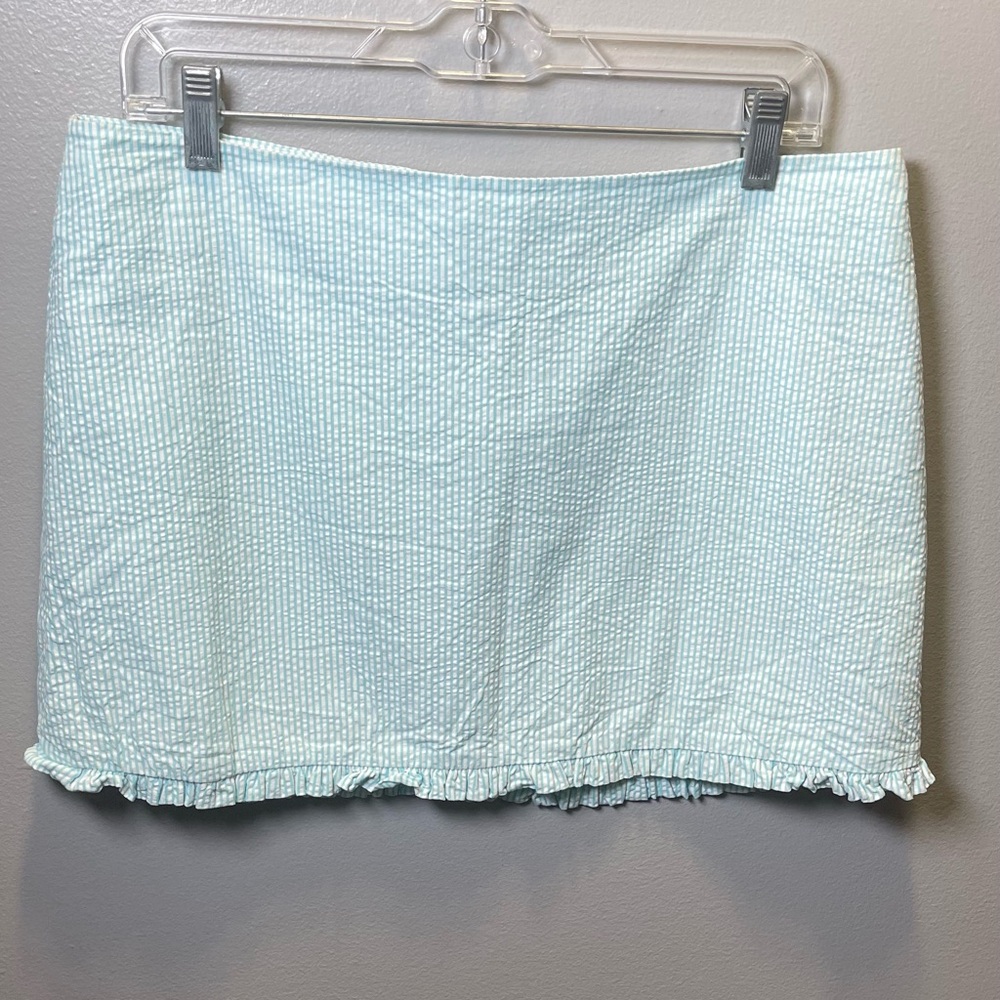 Lilly Pulitzer Callie Seersucker Skirt Blue Stripes Ruffles Size 10